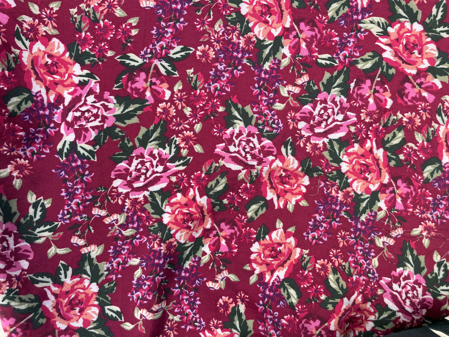 Burgundy Pink Lavender Green Rose Floral Rayon Woven Light Weight "Mila Rose"