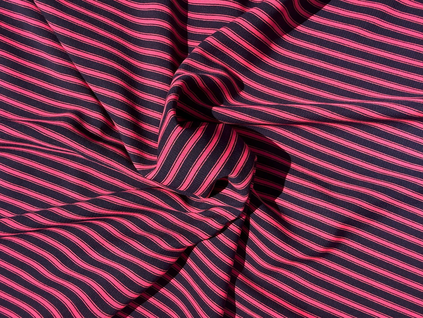 Neon Pink Navy Thin Stripe Polyester Woven "Legally Pink"