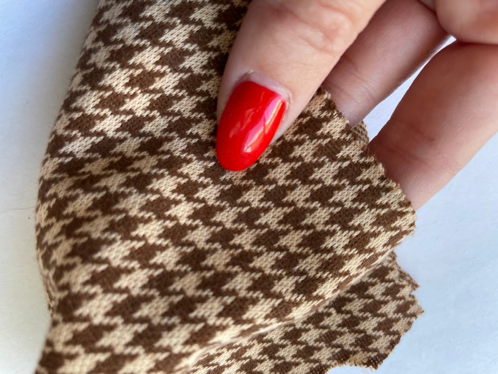 Brown White Houndstooth Polyester Spandex Ponte Knit "Espresso Please"