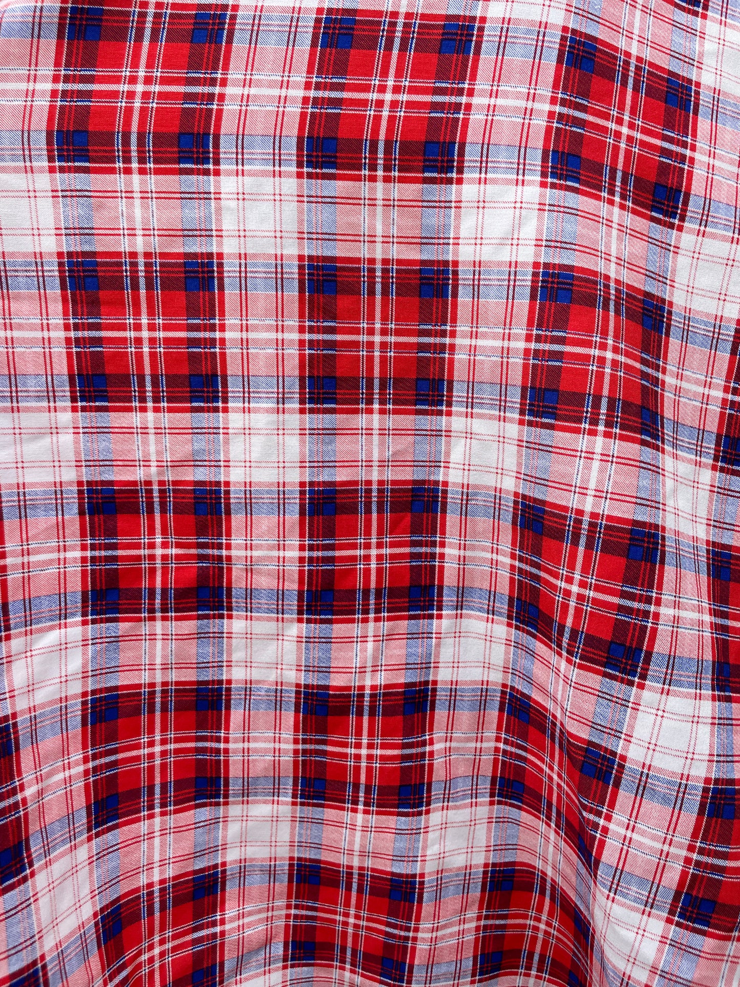 White Navy Red Plaid Rayon Challis "Pearl Hart"