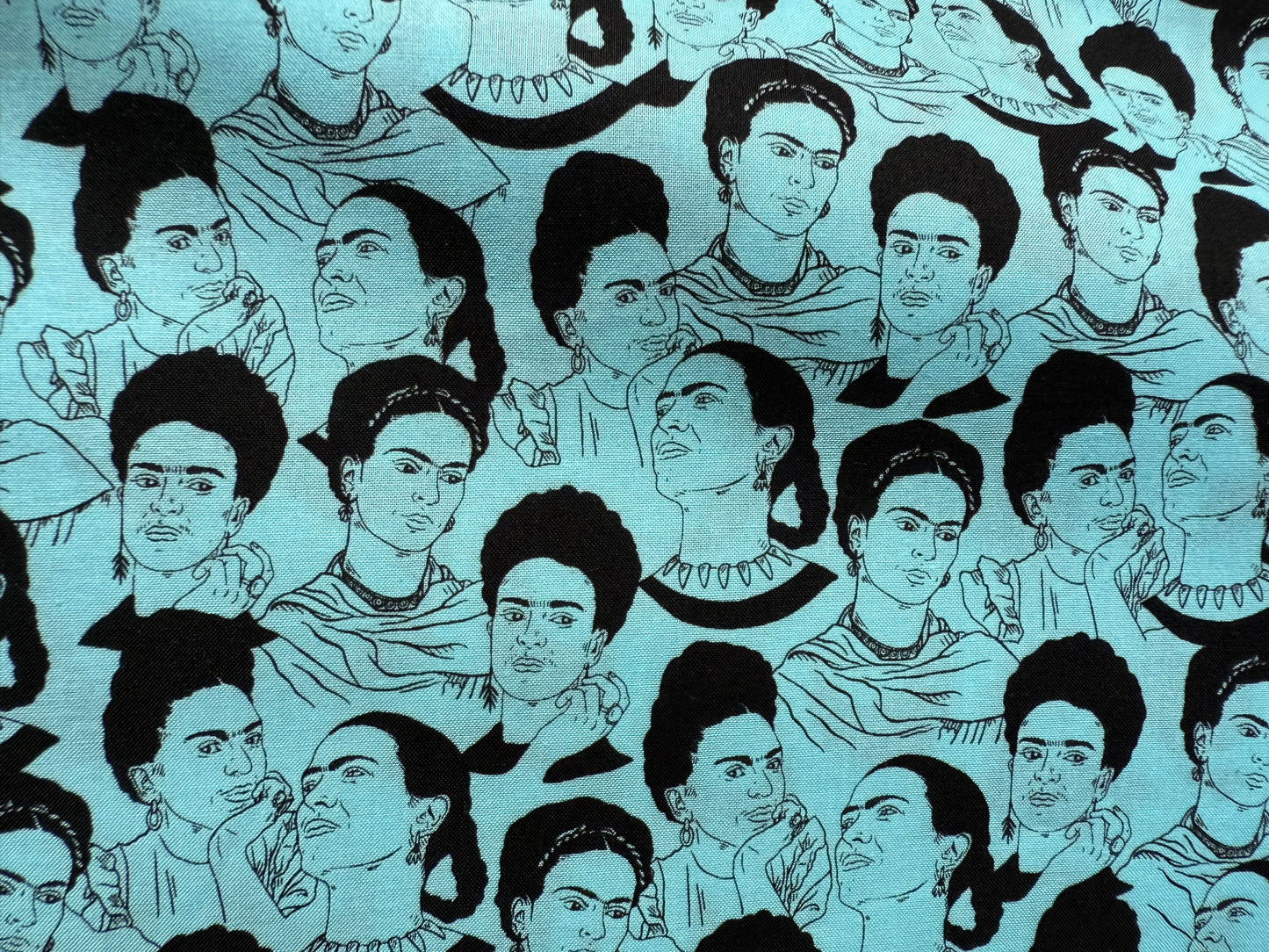 Blue Black Frida Kahlo Portrait Cotton Poplin “Frida and the Blues”