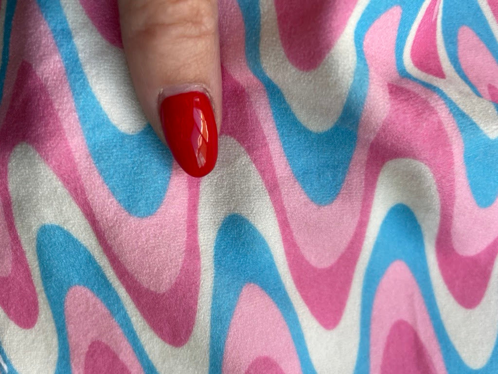 Blue Pink White Wave Stripe Polyester Terry Cloth Knit "Cotton Candy Ripple"