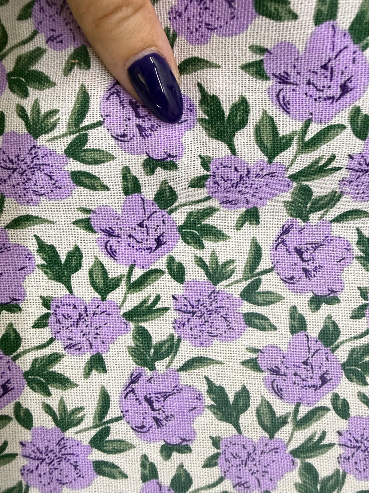 Purple Rose White Green Print Cotton Linen Fabric "Julie”
