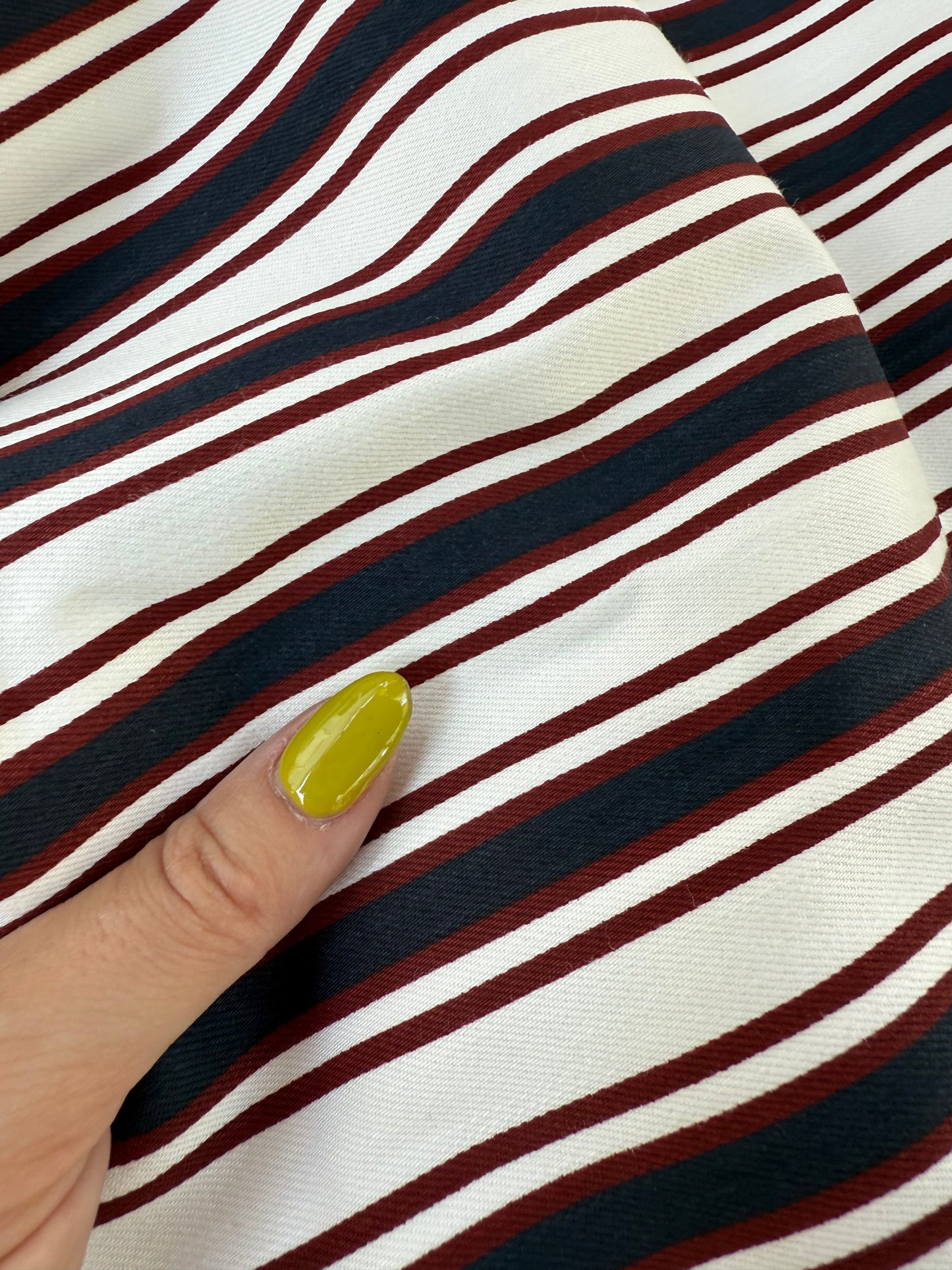 Red Blue White Printed Stripe Cotton Spandex Denim Twill "Boardwalk Talk"