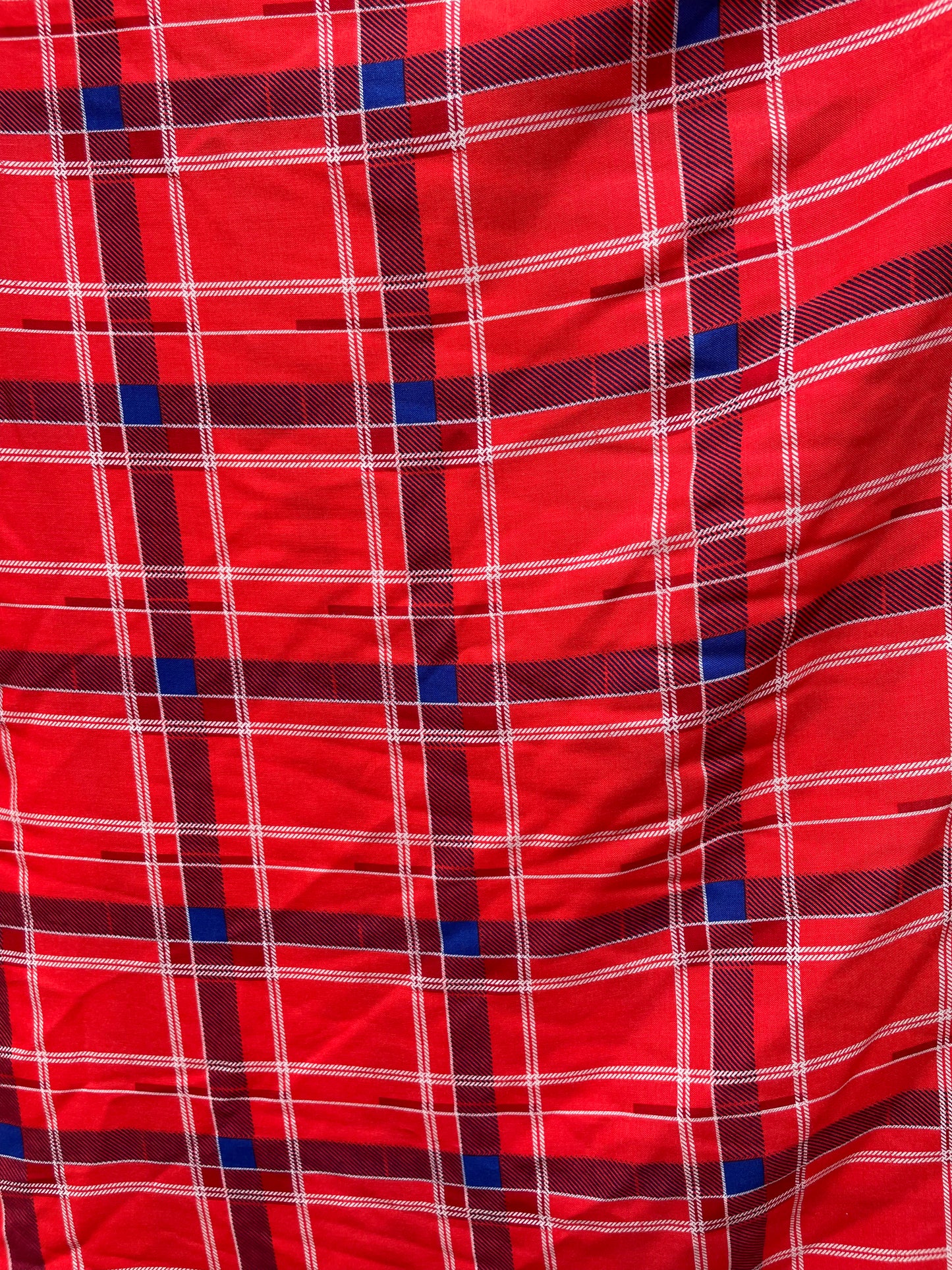 Red Navy White Plaid Rayon Challis "Annie's Comeback"