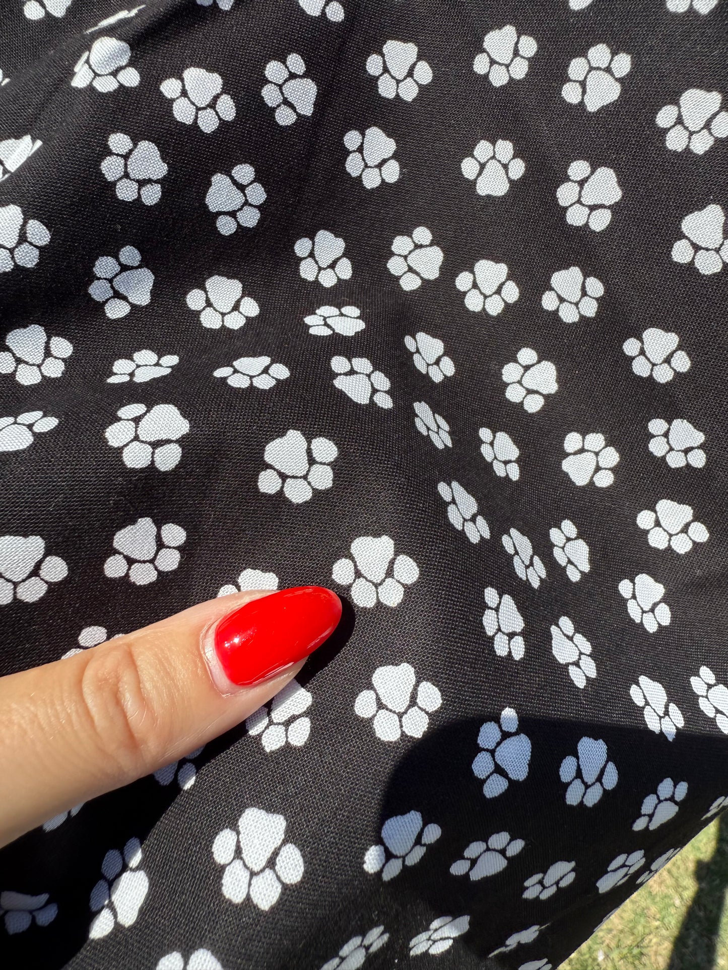 Black White Animal Paw Print Cotton Poplin Woven "Fur Baby FurEver"