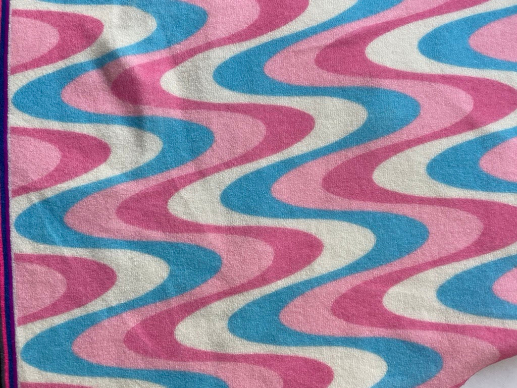 Blue Pink White Wave Stripe Polyester Terry Cloth Knit "Cotton Candy Ripple"