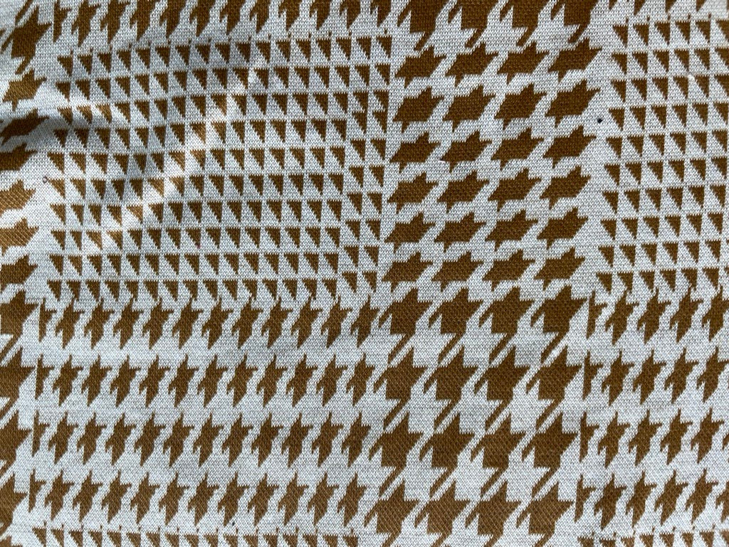 White Brown Multi Size Houndstooth Design Print Polyester Spandex Ponte Knit "Hidden Houndstooth"