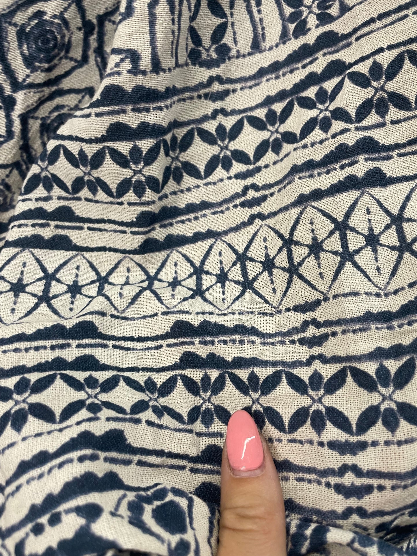 Blue White Vintage Block Print Inspired Cotton Gauze “Summer Seas”