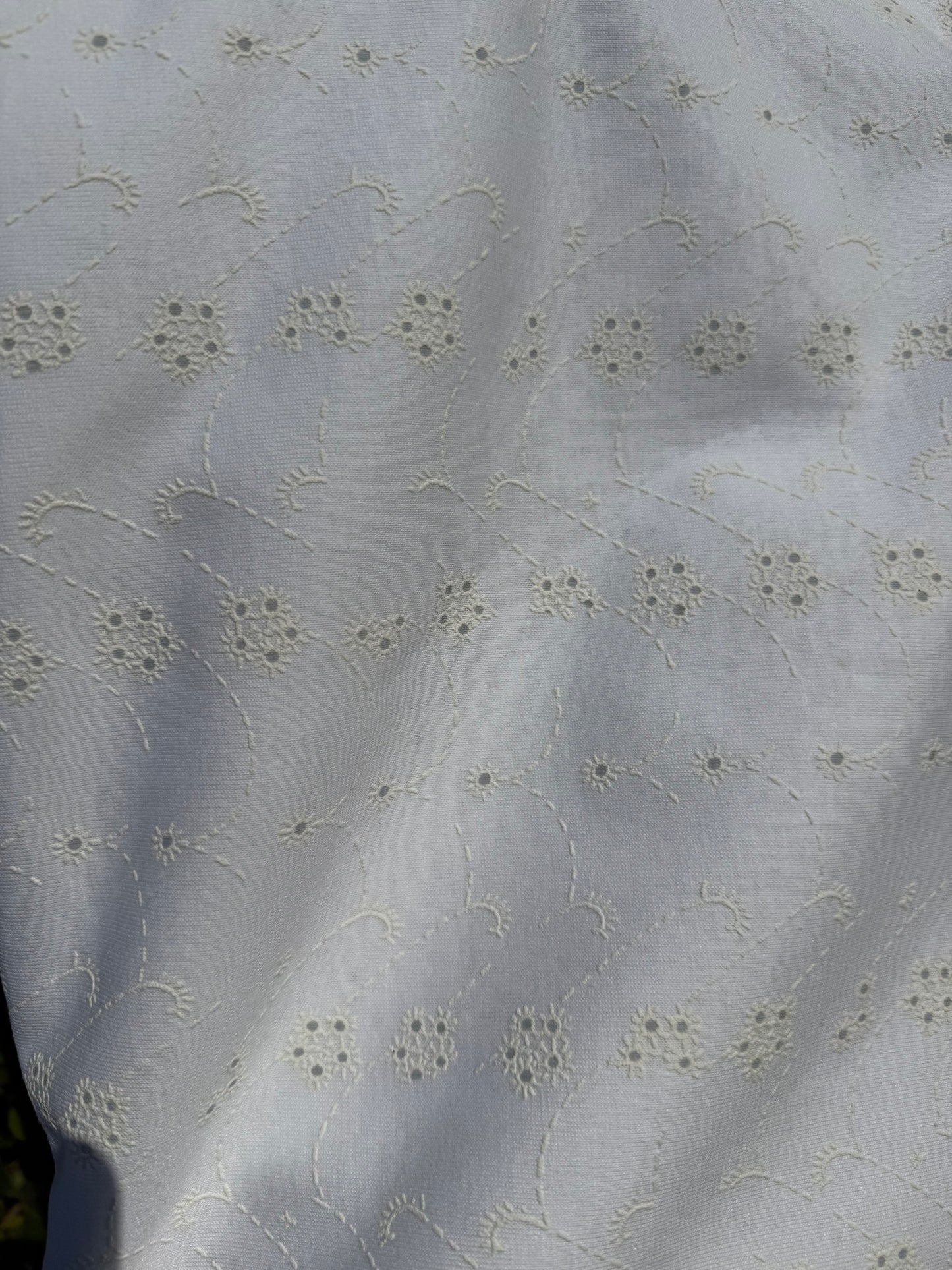 White Printed Embroidered Eyelet Design Vintage Cotton Jersey "Puff Petals"