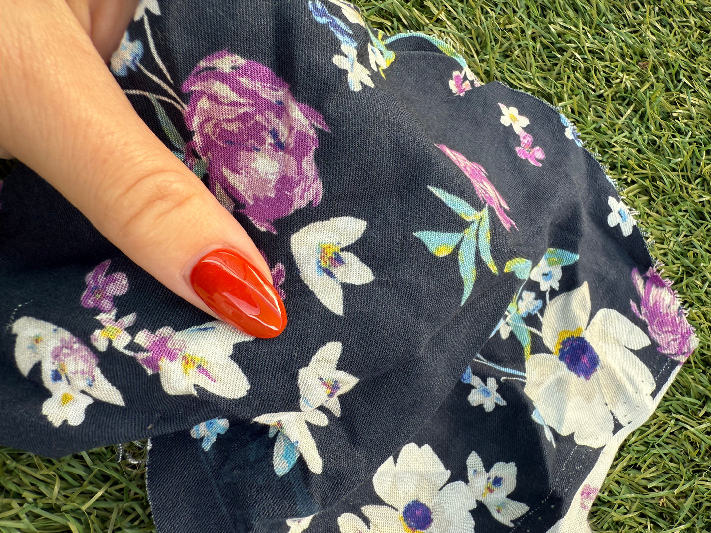 Blue White Purple Green Floral Rayon Challis Woven "Arlene's Garden"