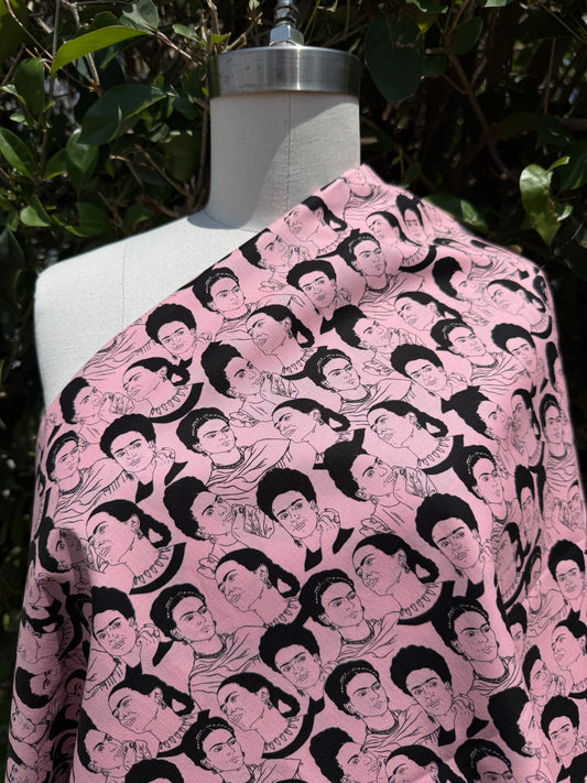 Pink Black Frida Kahlo Portrait Cotton Poplin “The Legend”