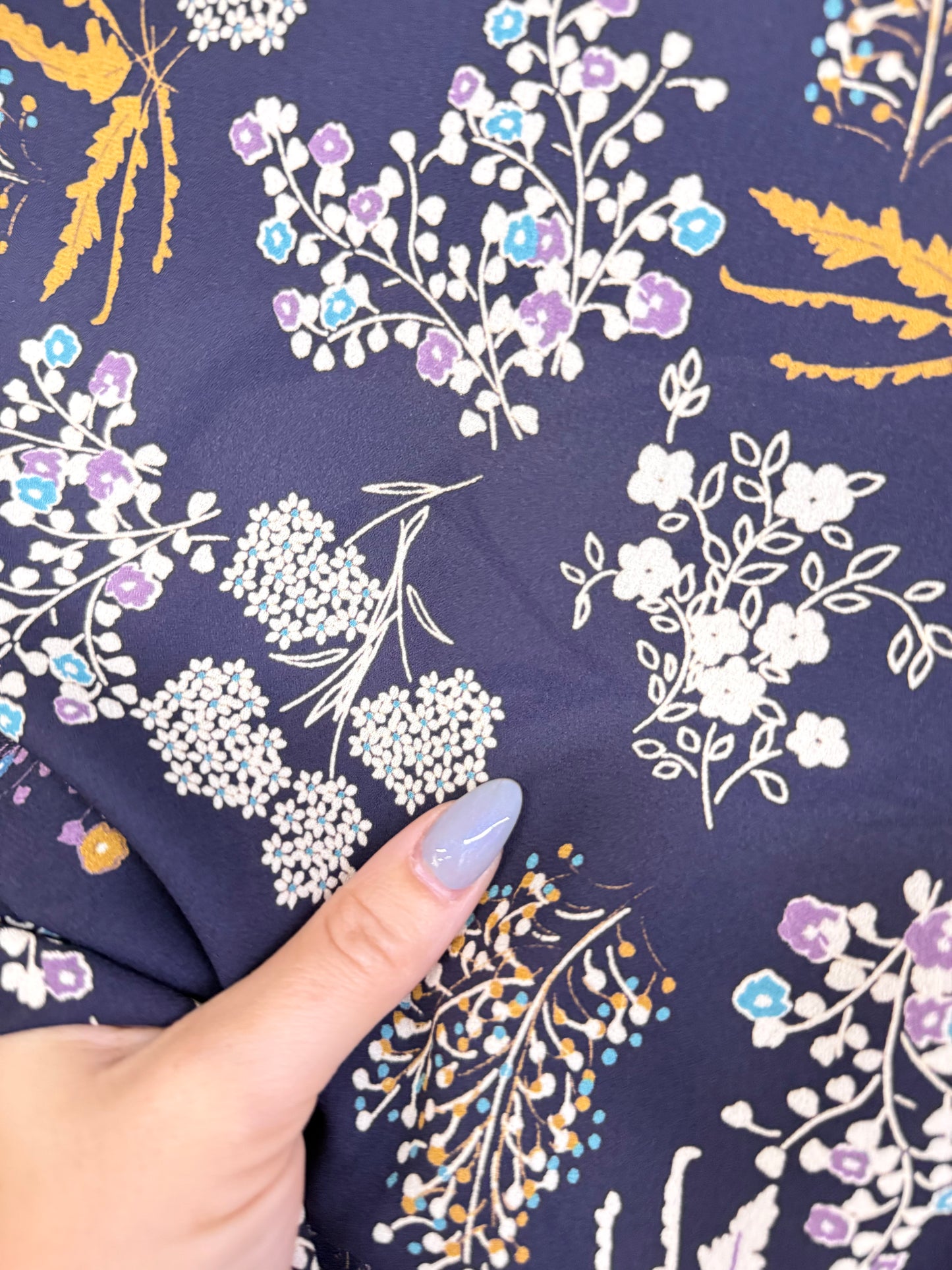 Navy Gold Wildflower Floral Print Polyester Woven "Native Flora"