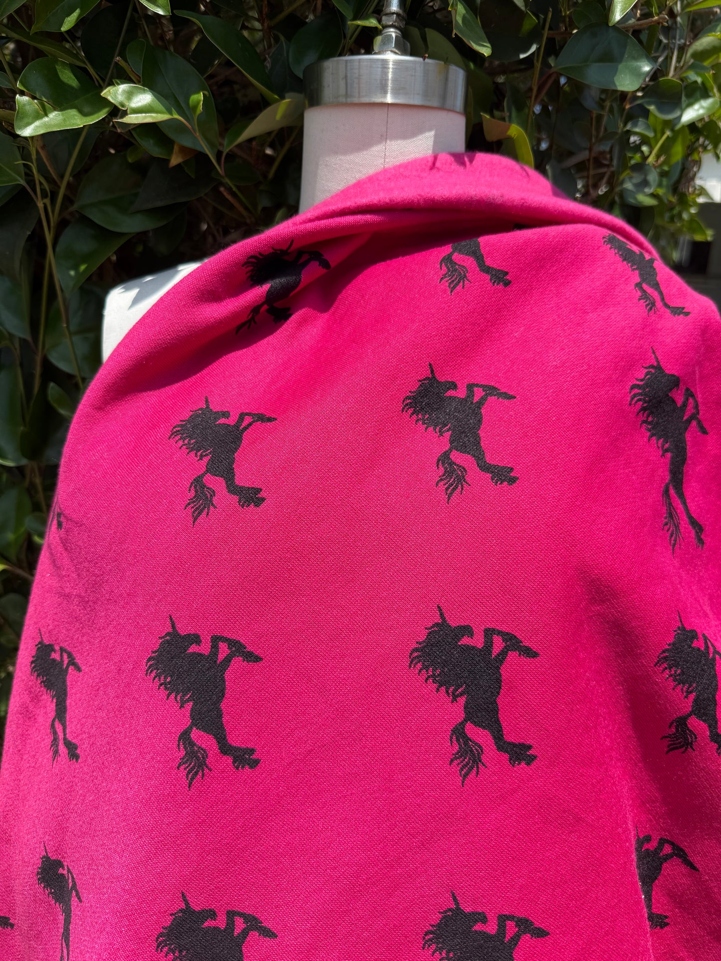 Hot Pink Black Unicorn Print Cotton Polyester Fleece "My Horn Can Pierce The Sky"