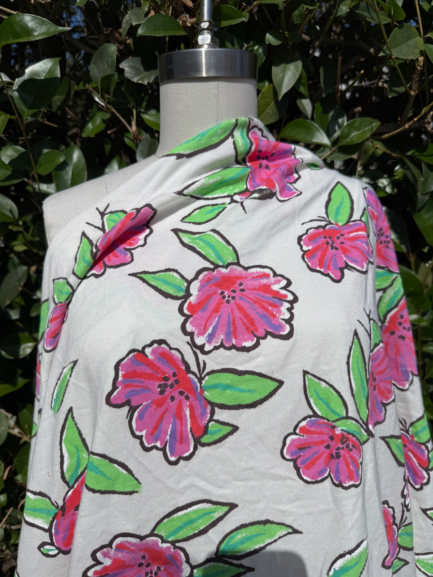Pink Purple Green Black Red Illustration Floral Vintage Cotton Jersey "Rachel Blooms"