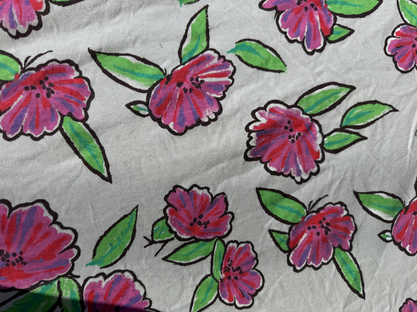 Pink Purple Green Black Red Illustration Floral Vintage Cotton Jersey "Rachel Blooms"