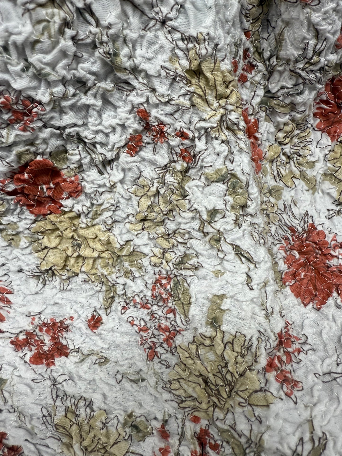 Floral Smocked Textured Yellow Beige Red Black Rust Vintage Cotton Jersey Knit "Crinkle & Bloom"