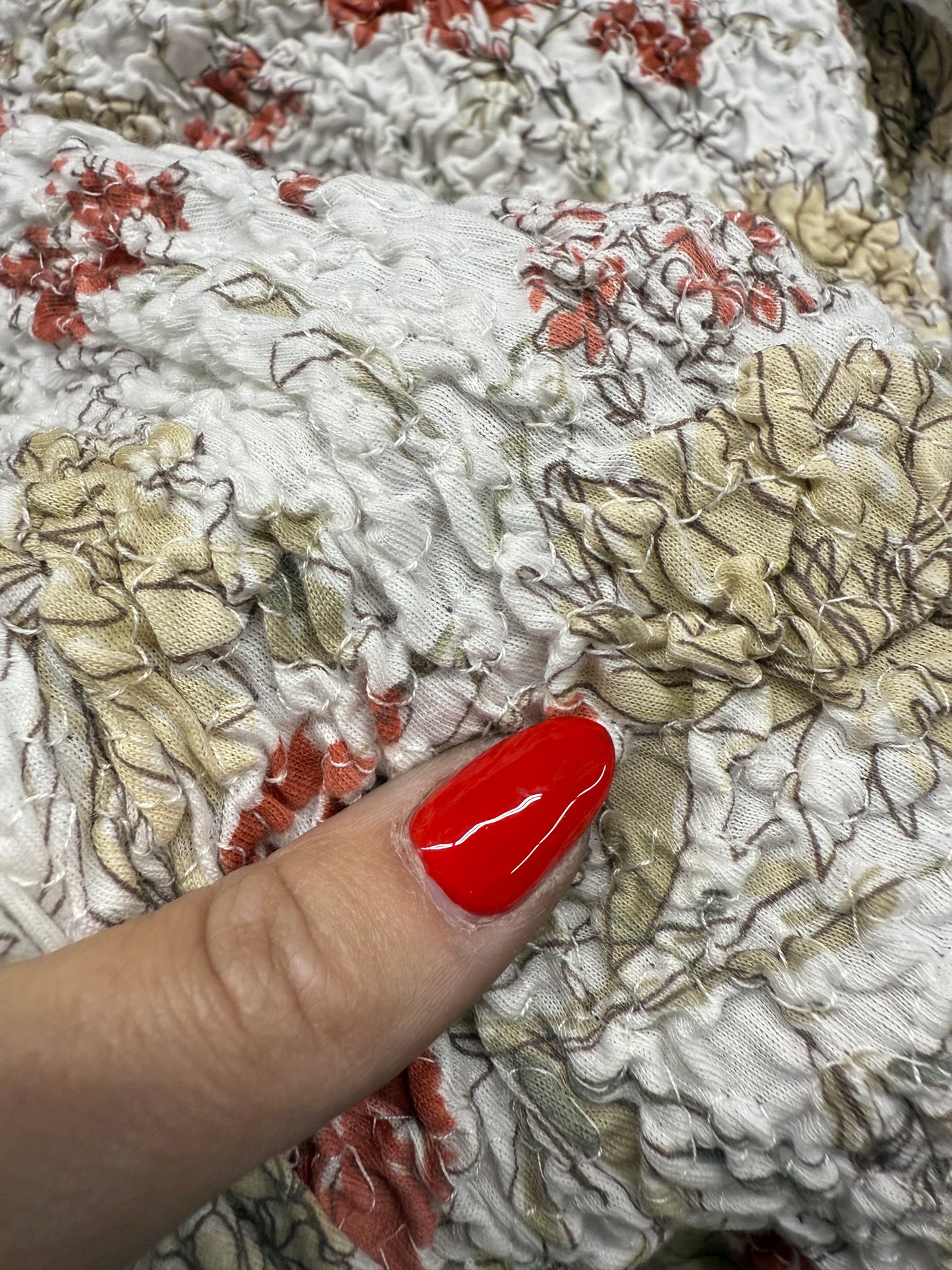 Floral Smocked Textured Yellow Beige Red Black Rust Vintage Cotton Jersey Knit "Crinkle & Bloom"