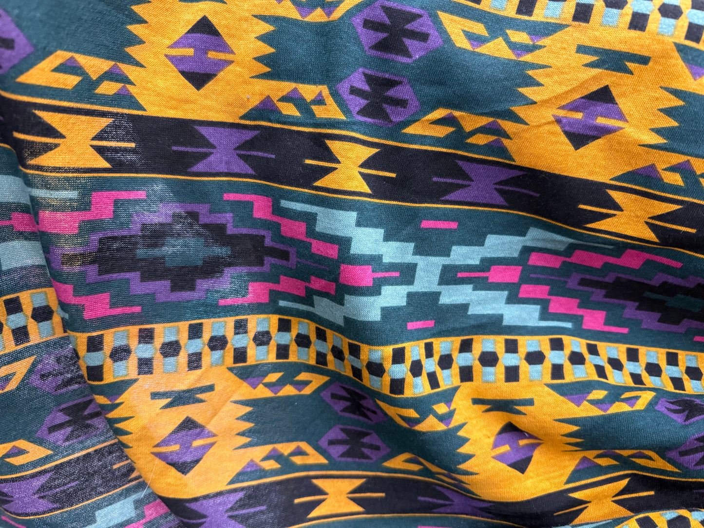 Yellow Purple Pink Blue Geometric Southwestern Vintage 90s Cotton Jersey "Stargaze Cactus"