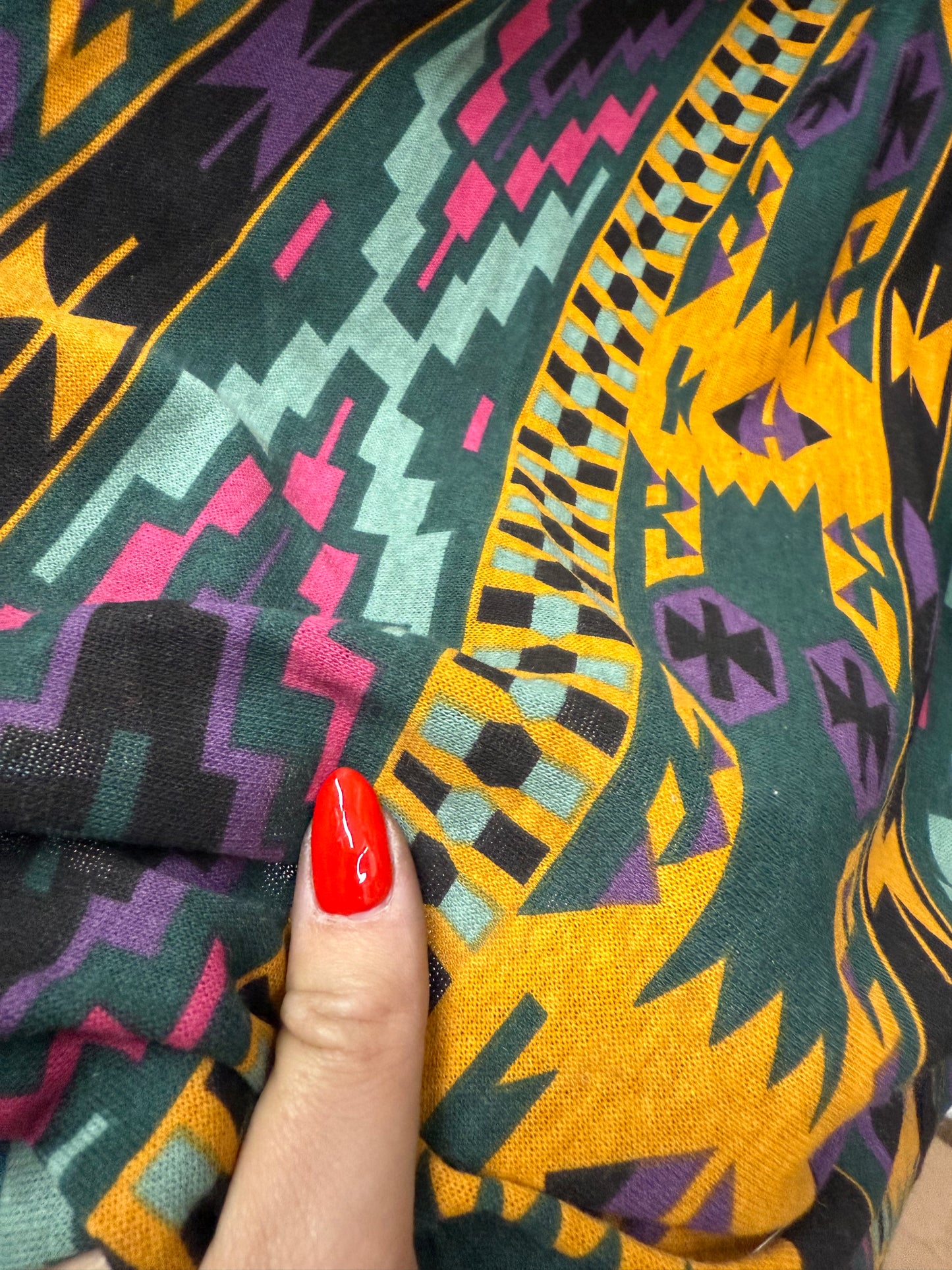 Yellow Purple Pink Blue Geometric Southwestern Vintage 90s Cotton Jersey "Stargaze Cactus"