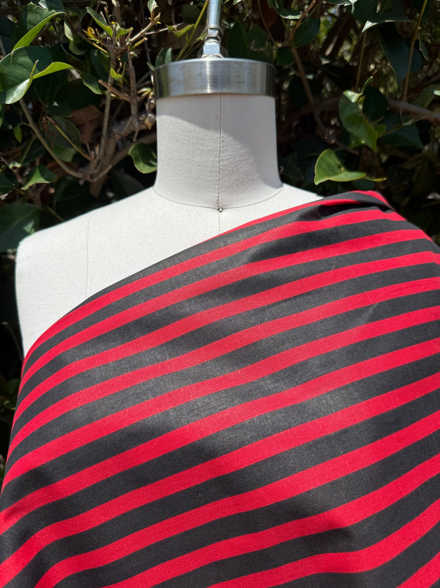 Black Red Vertical Stripe Cotton Polyester Poplin Vintage Fabric "76' NYC"