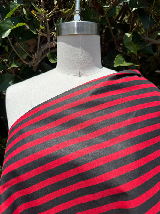 Black Red Vertical Stripe Cotton Polyester Poplin Vintage Fabric "76' NYC"