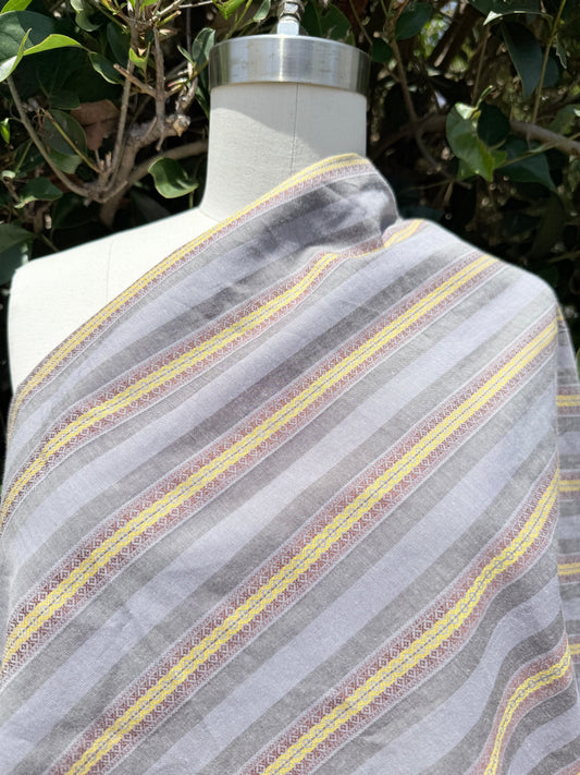 Grey Yellow Vertical Jacquard Stripe Cotton Poplin "Oklahoma Buck"