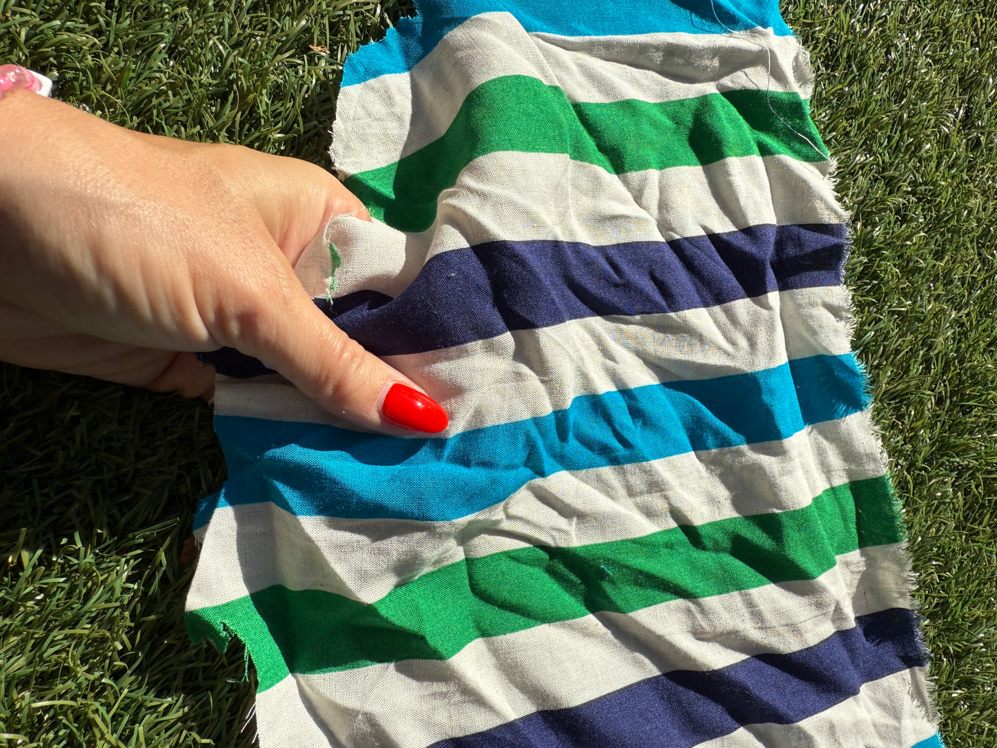 White Blue Green Vertical Stripe Rayon Challis Woven "Mike Ike"