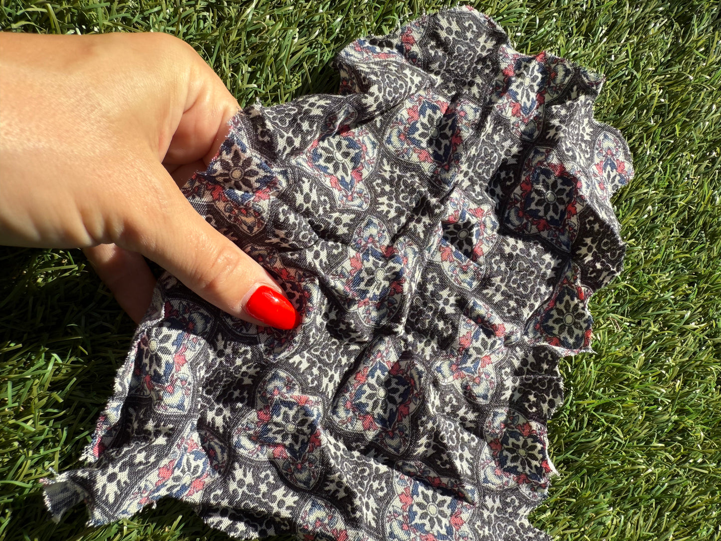 Grey Pink Blue Paisley Boho Print Soft Rayon Crepe "Bali Summer"