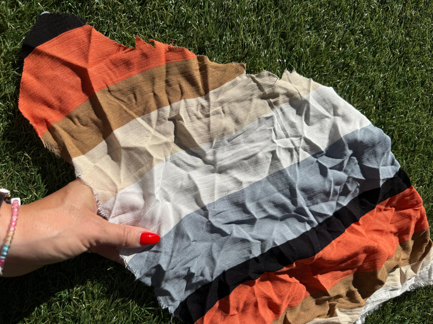Orange Brown Beige Gray White Black Veritcal Stripe Rayon Crepe "Canyon Stripes"