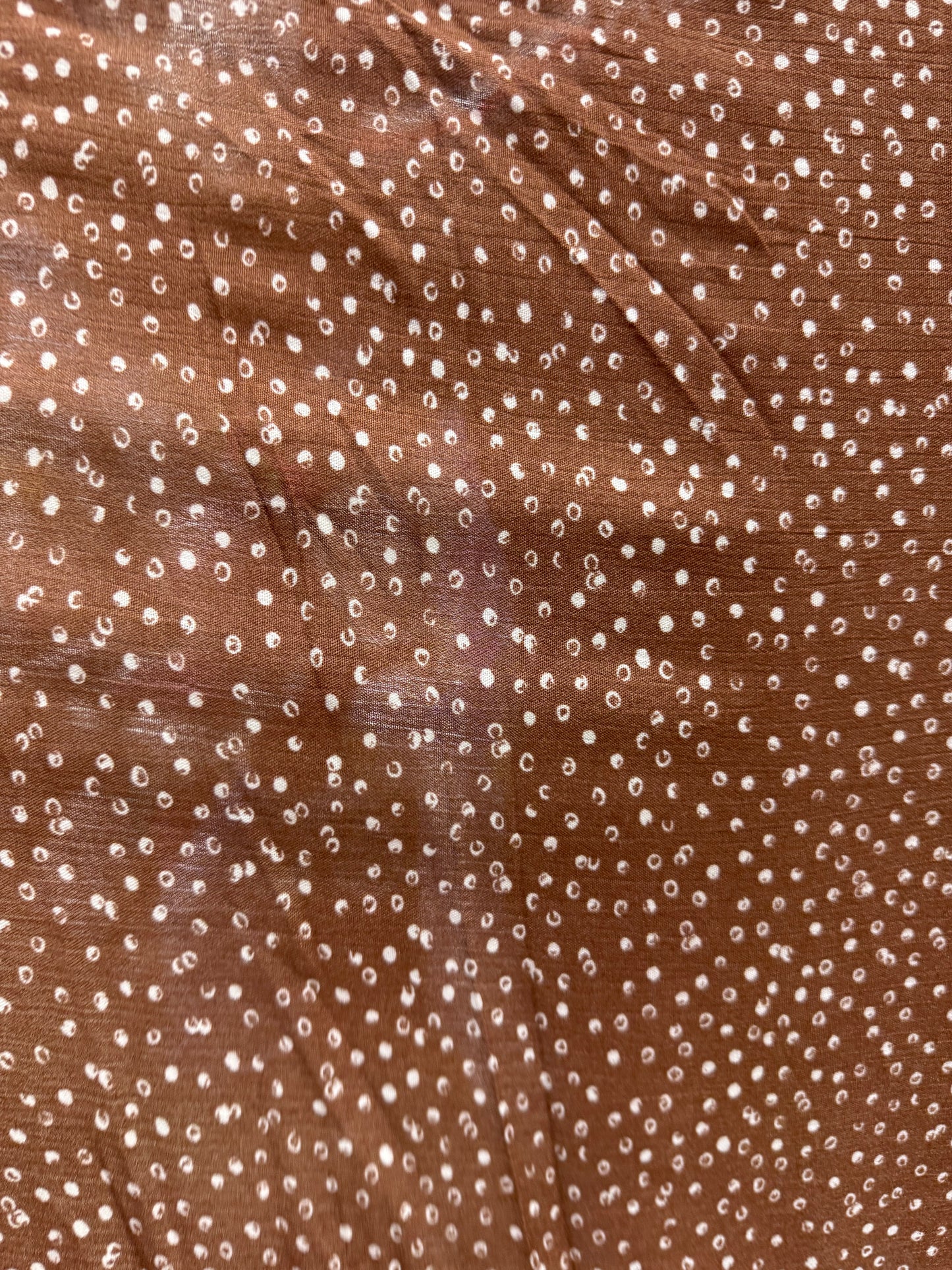 Brown White Mini Abstract Dot Print Rayon Crepe Woven "Sepia Spots"
