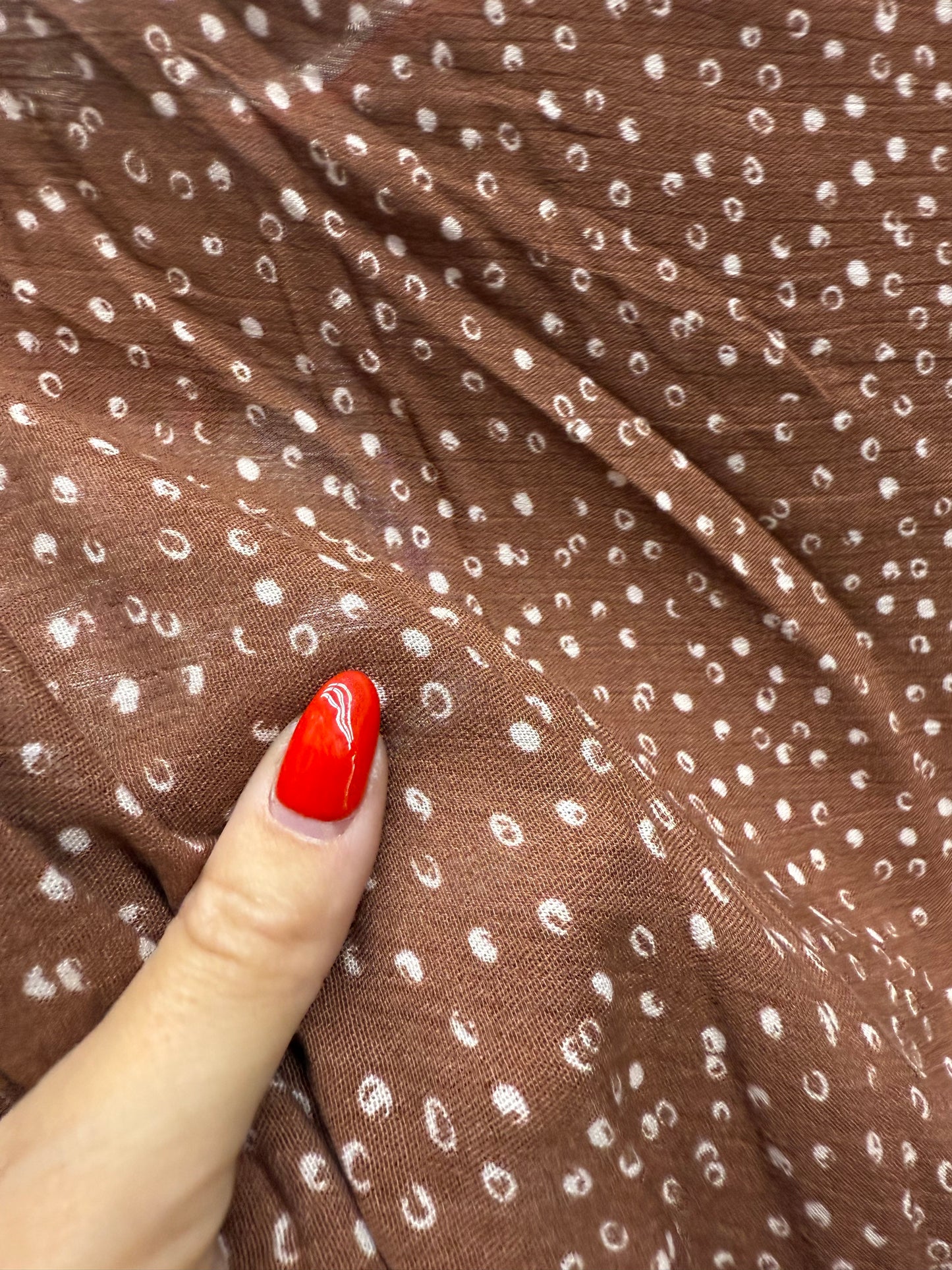 Brown White Mini Abstract Dot Print Rayon Crepe Woven "Sepia Spots"