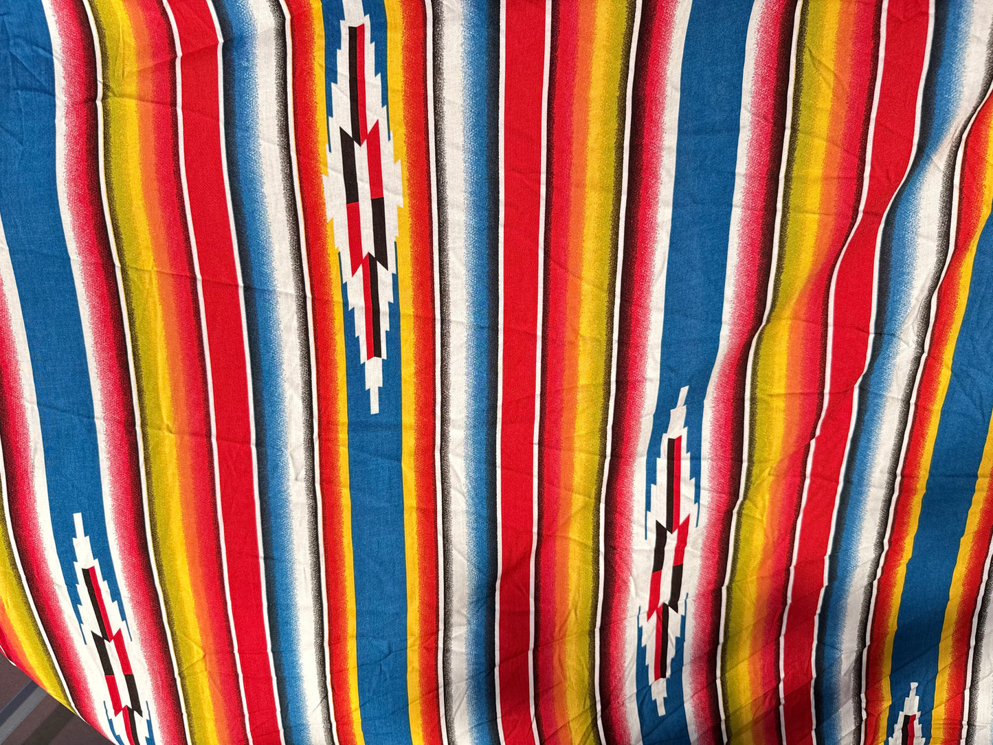 Blue Red Yellow Serape South West Stripe Geometric Rayon Challis Woven "Gallup"