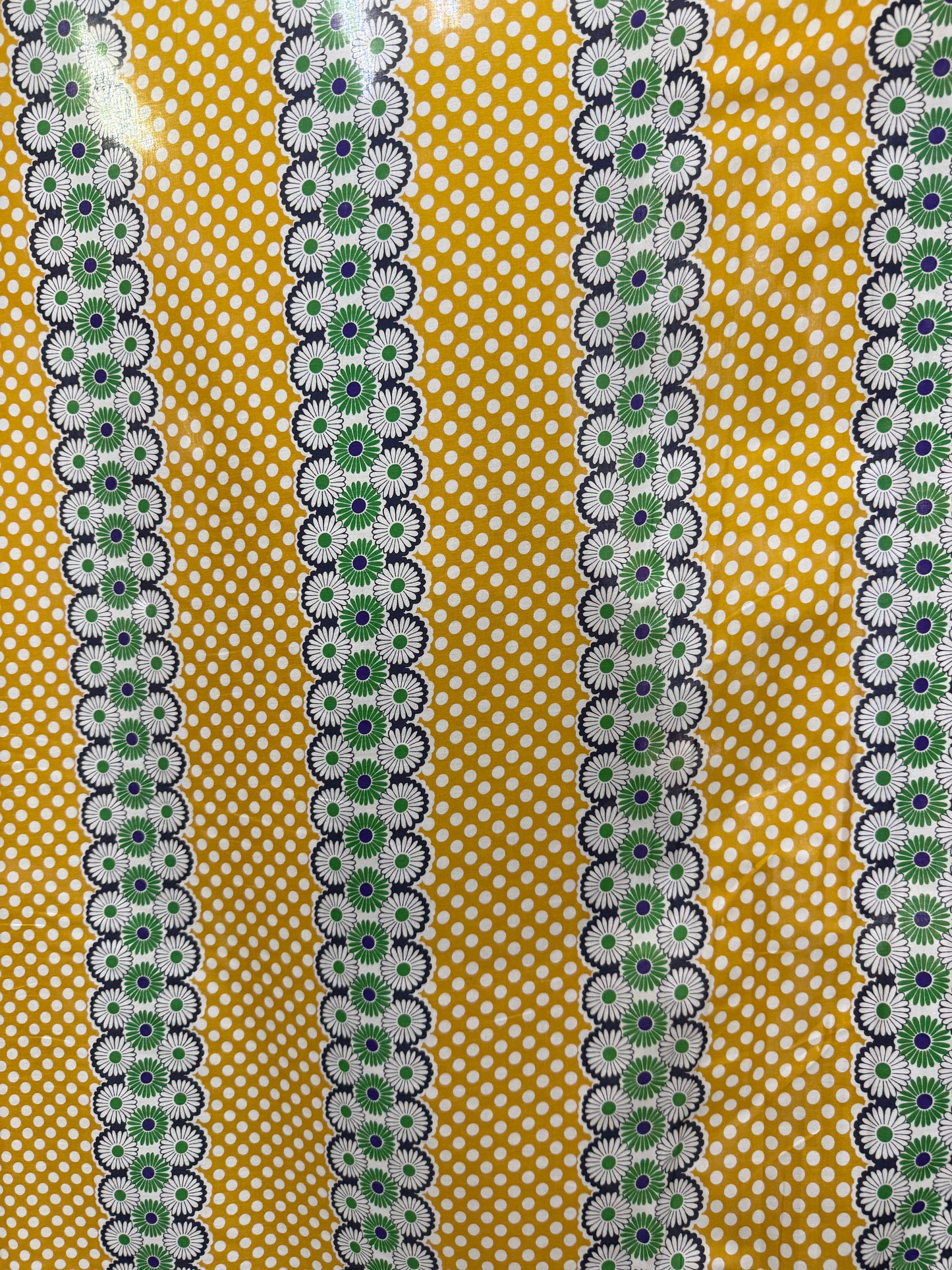 Yellow Green Blue White Daisy Reto Floral Print Cotton Voile Woven "Dandy"