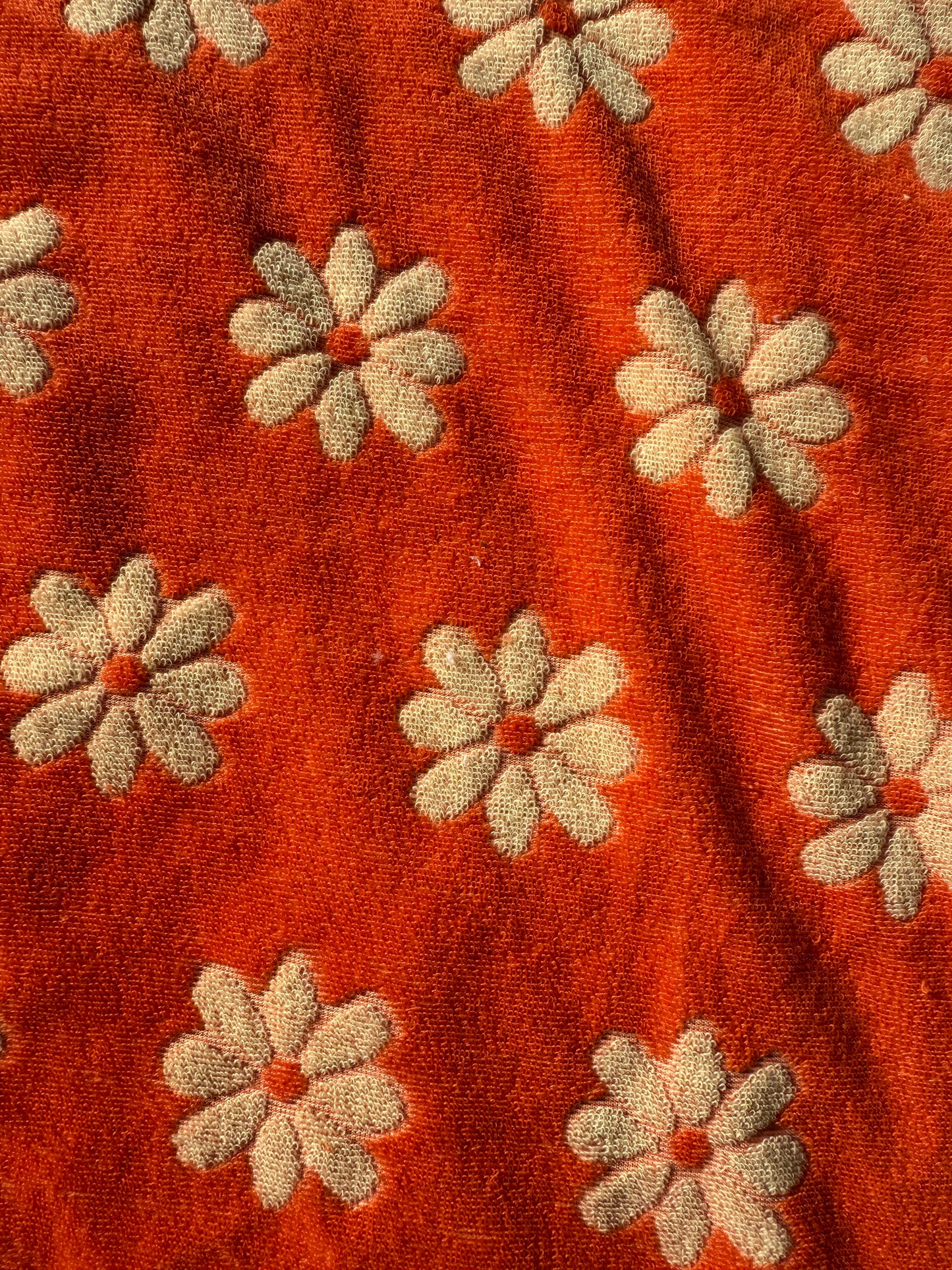 Orange Cream Floral Daisy Retro Print polyester Terry Cloth Knit "Sunset Daisy"