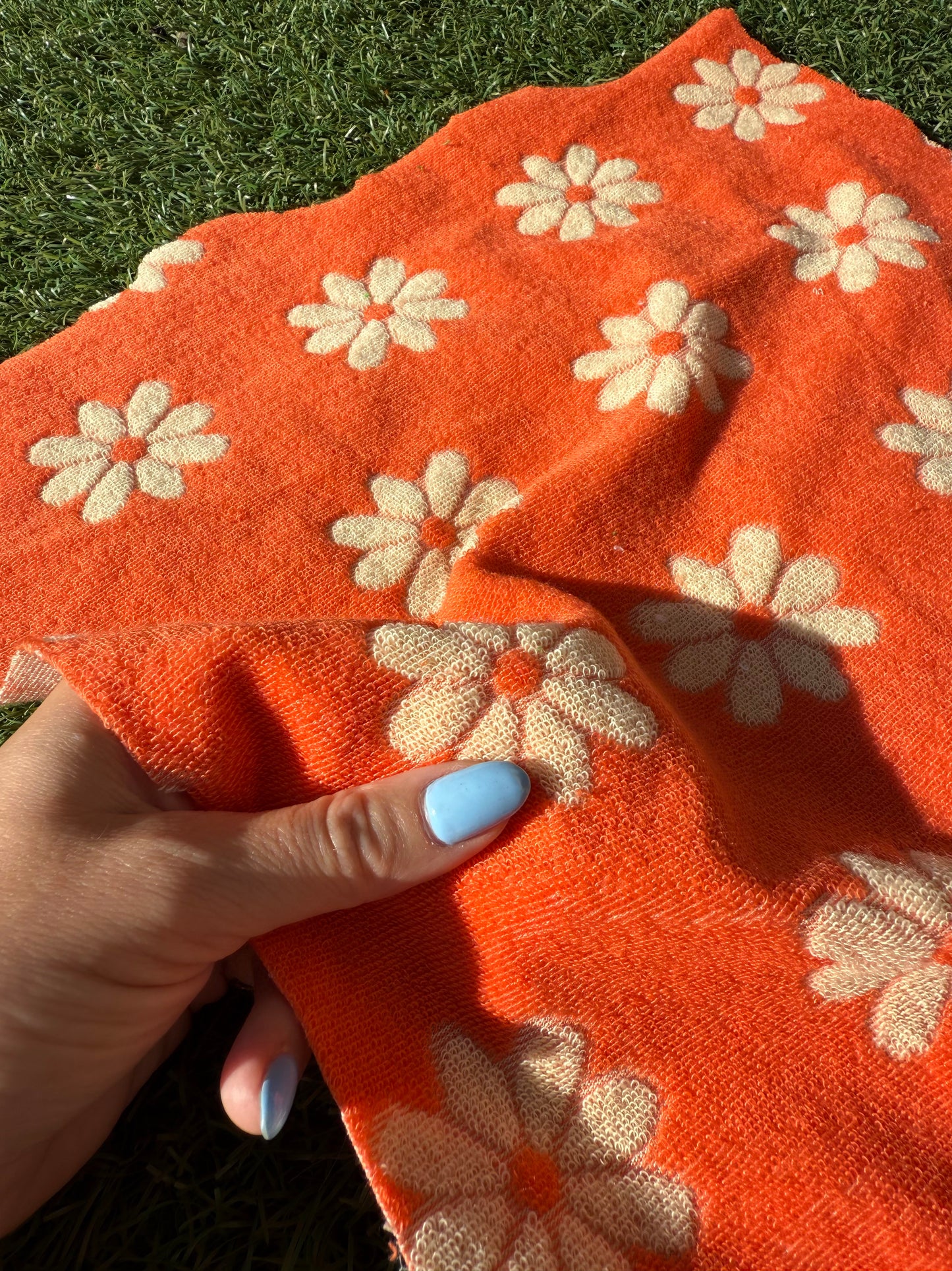 Orange Cream Floral Daisy Retro Print polyester Terry Cloth Knit "Sunset Daisy"