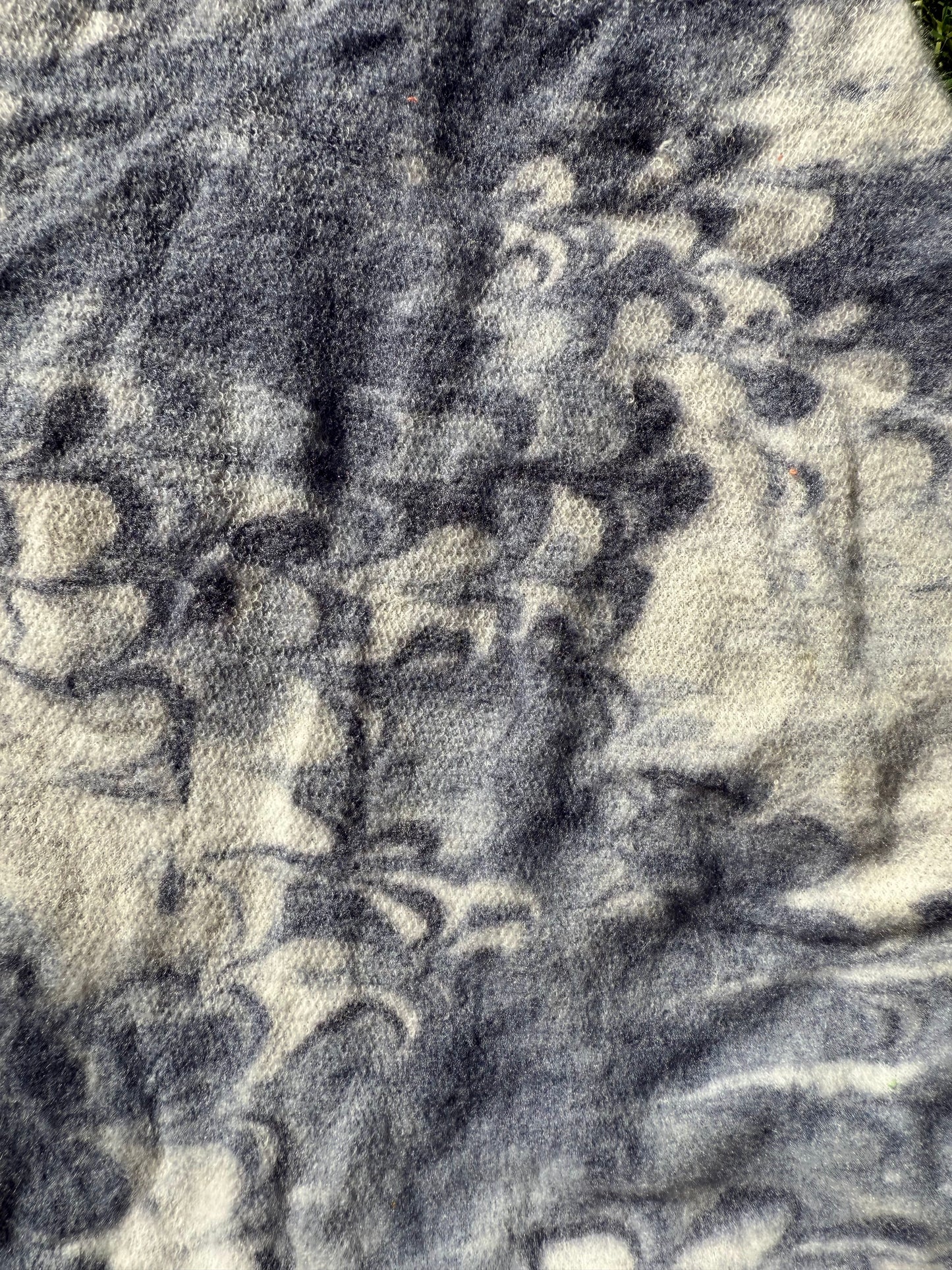 Blue White Marbled Brush French Terry Fleece Rayon Spandex Knit "Cozy Marble"