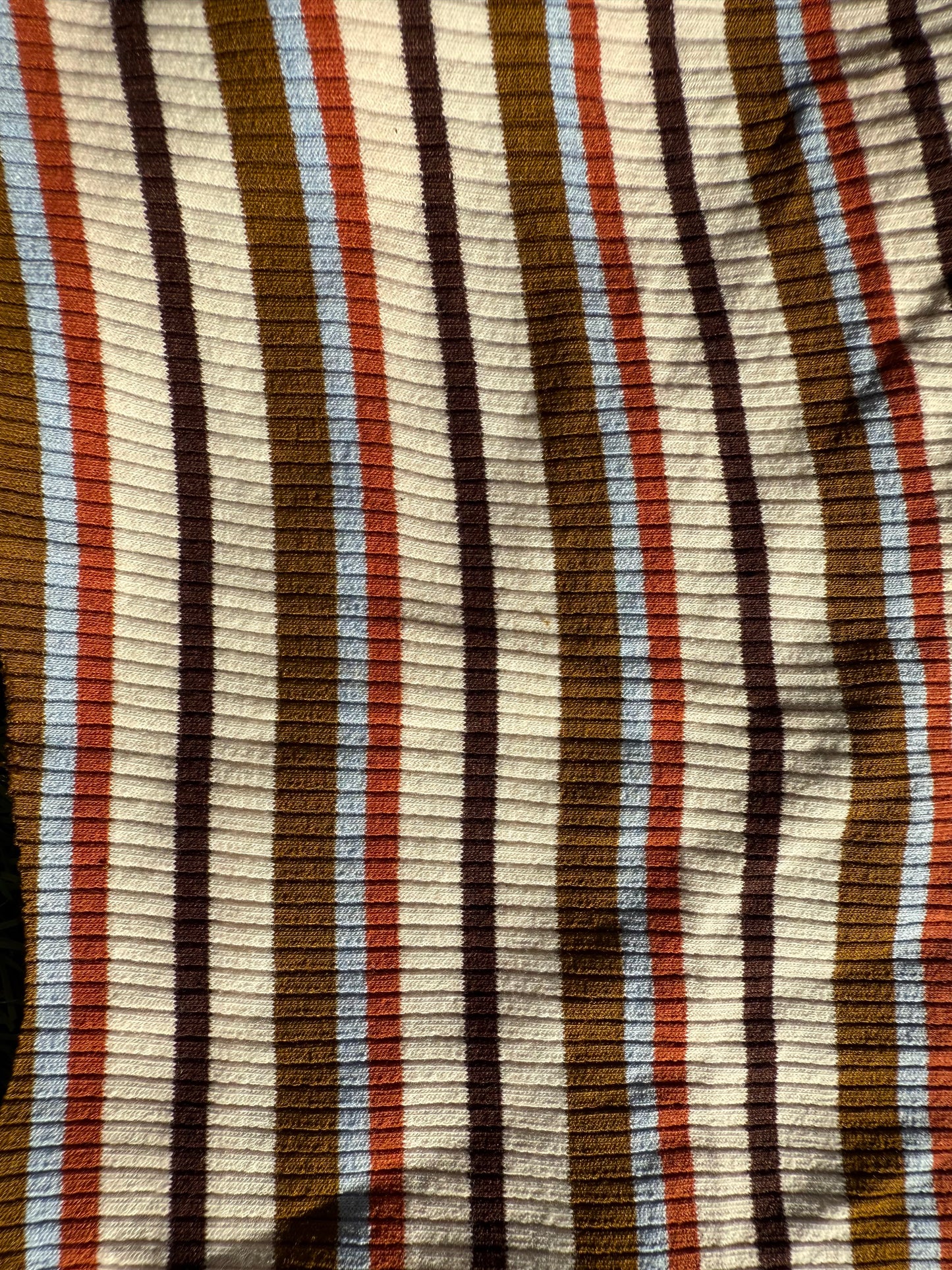 Cream Mustard Blue Rust Brown Striped Cotton Spandex Rib Knit "Lost in Hawkins"