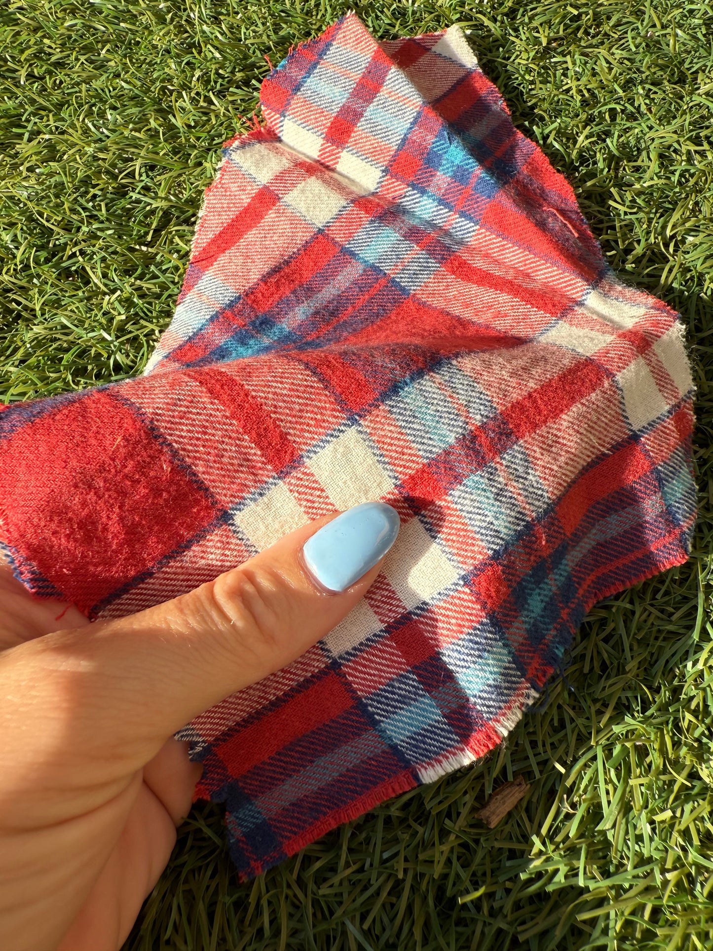 Red Blue White Plaid Cotton Flannel Woven "Rustic Ribbons"