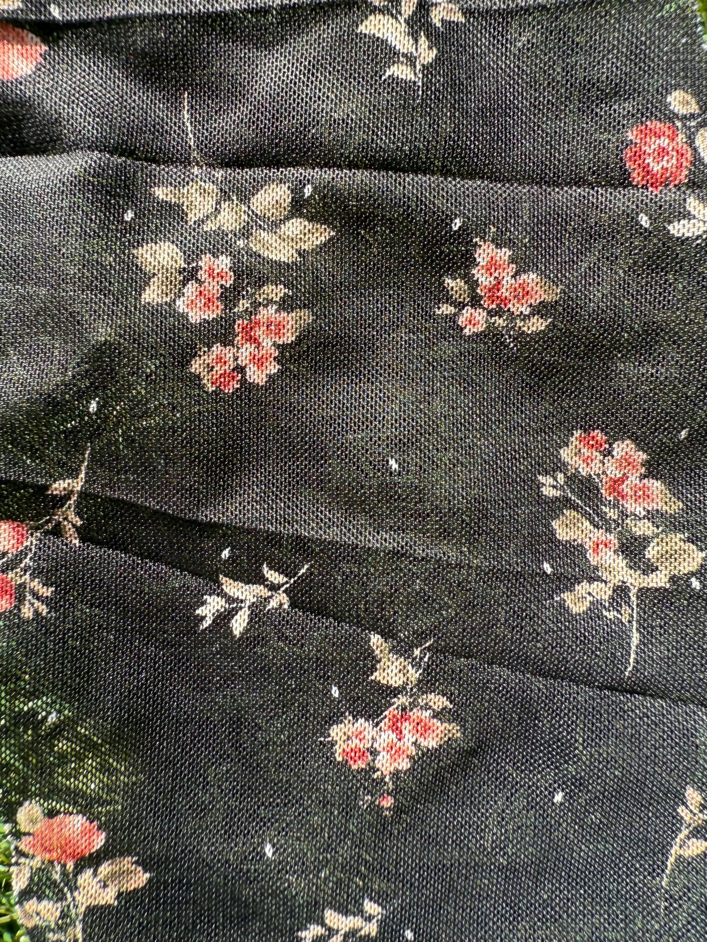 Black White Red Pink Green Floral Micro Stretch Mesh Polyester Spandex Knit "Graveside Bouquet"