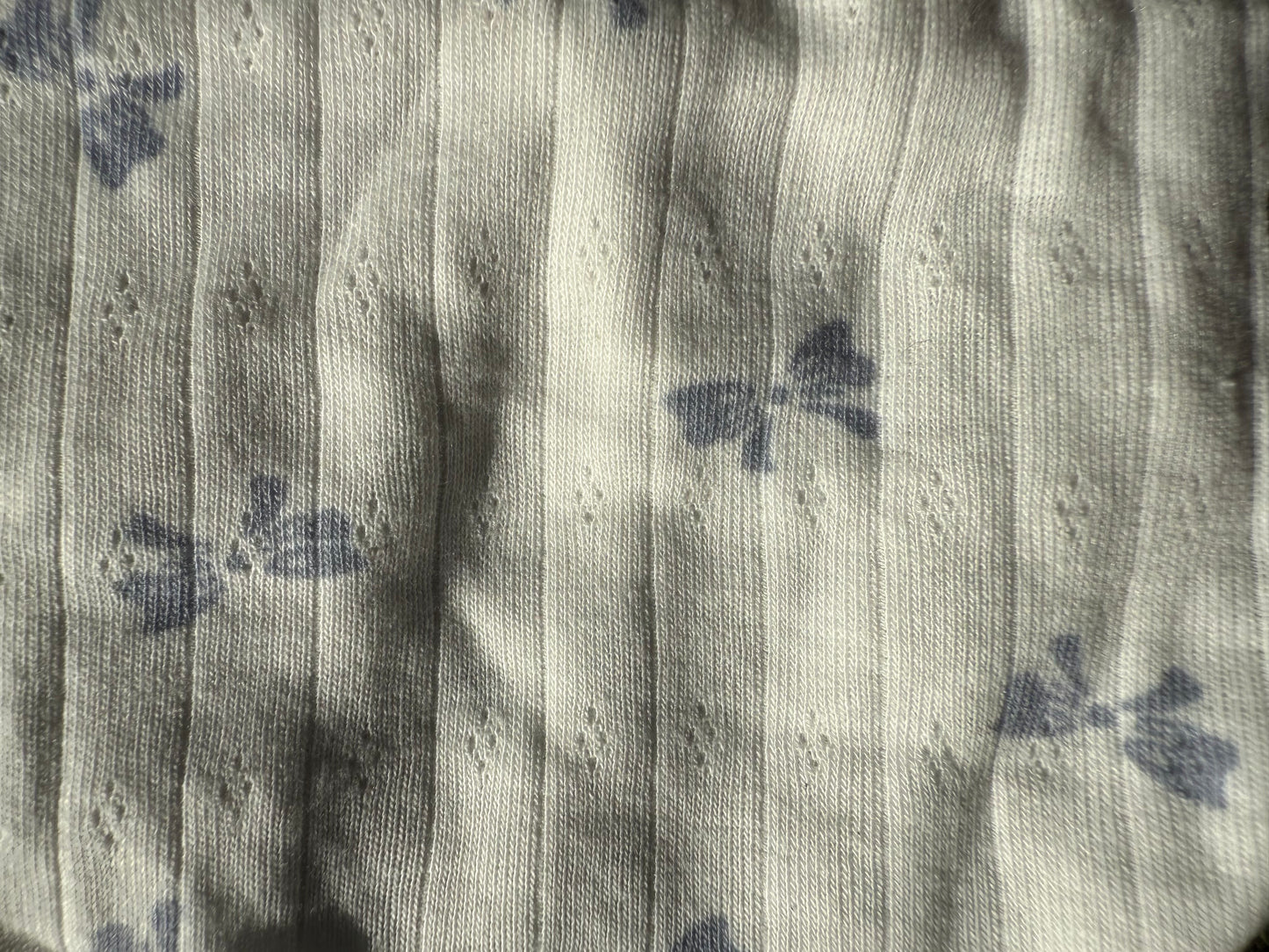 White Blue Bows Pointelle Cotton Spandex Jersey Knit "Precious bows"