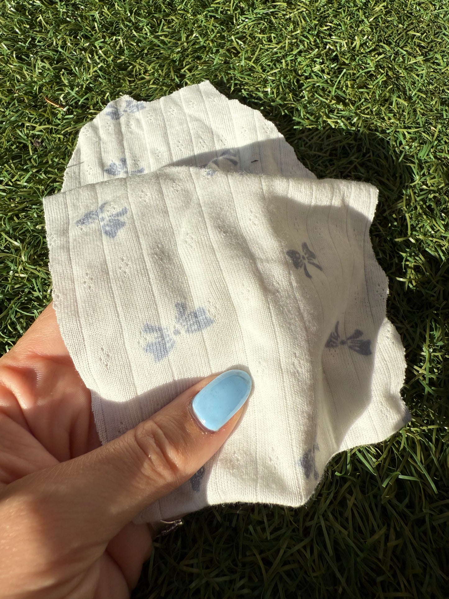 White Blue Bows Pointelle Cotton Spandex Jersey Knit "Precious bows"