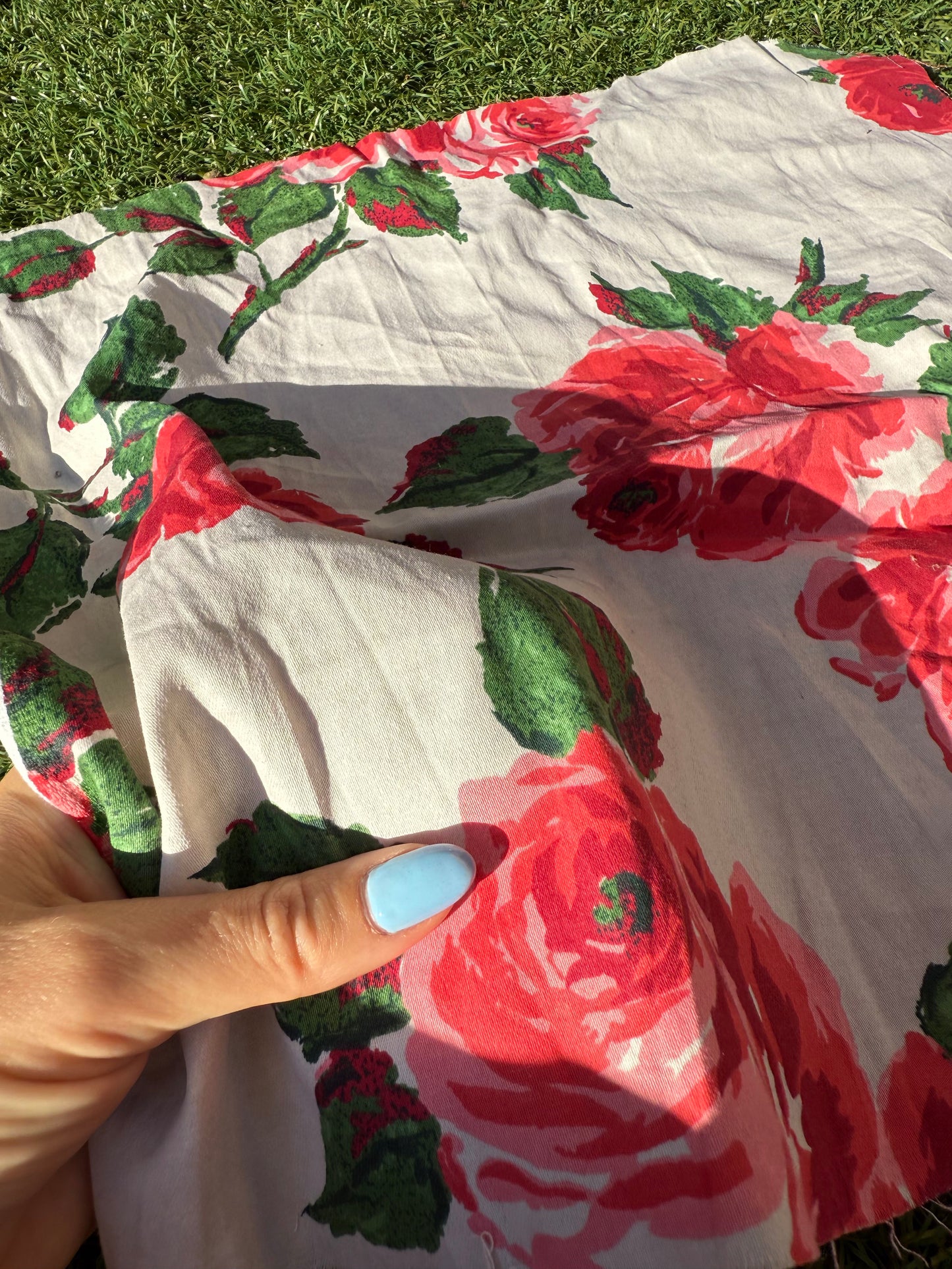 White Green Pink Red Floral Cotton Spandex Sateen Woven "Juliet's Bouquet"
