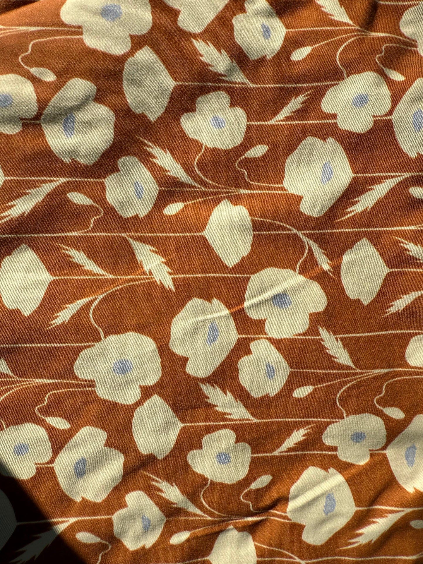 Gold Rust White Floral Print Lightweight Cotton Twill Woven "Caramel Wildflowers"
