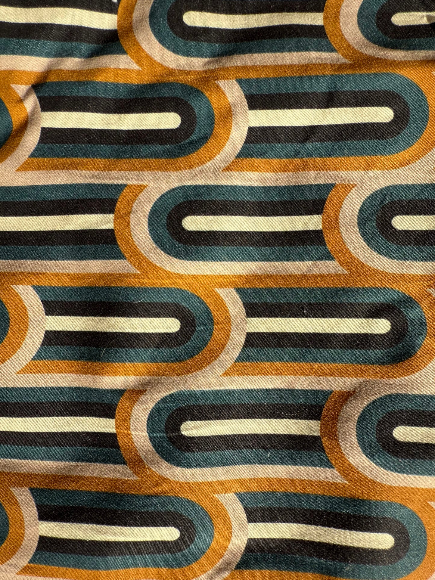 White Blue Black Gold Retro Print Lightweight Cotton Twill Woven "Retro Wave"