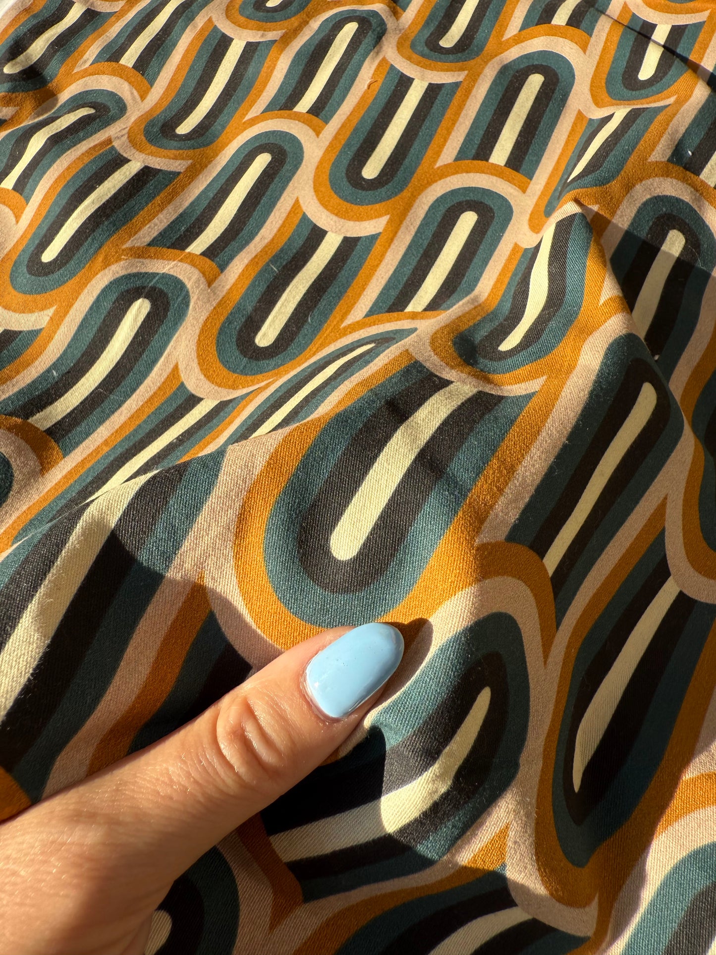 White Blue Black Gold Retro Print Lightweight Cotton Twill Woven "Retro Wave"