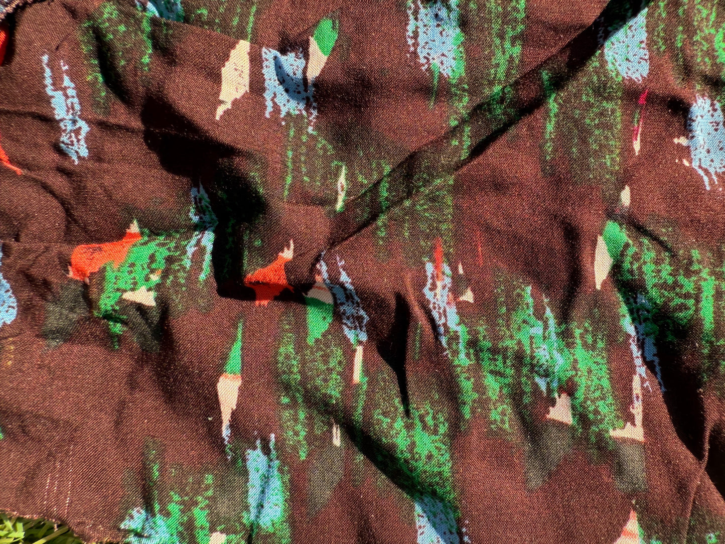 Brown Orange Green Blue Abstract Marker Paint Print Rayon Challis Woven "Static"