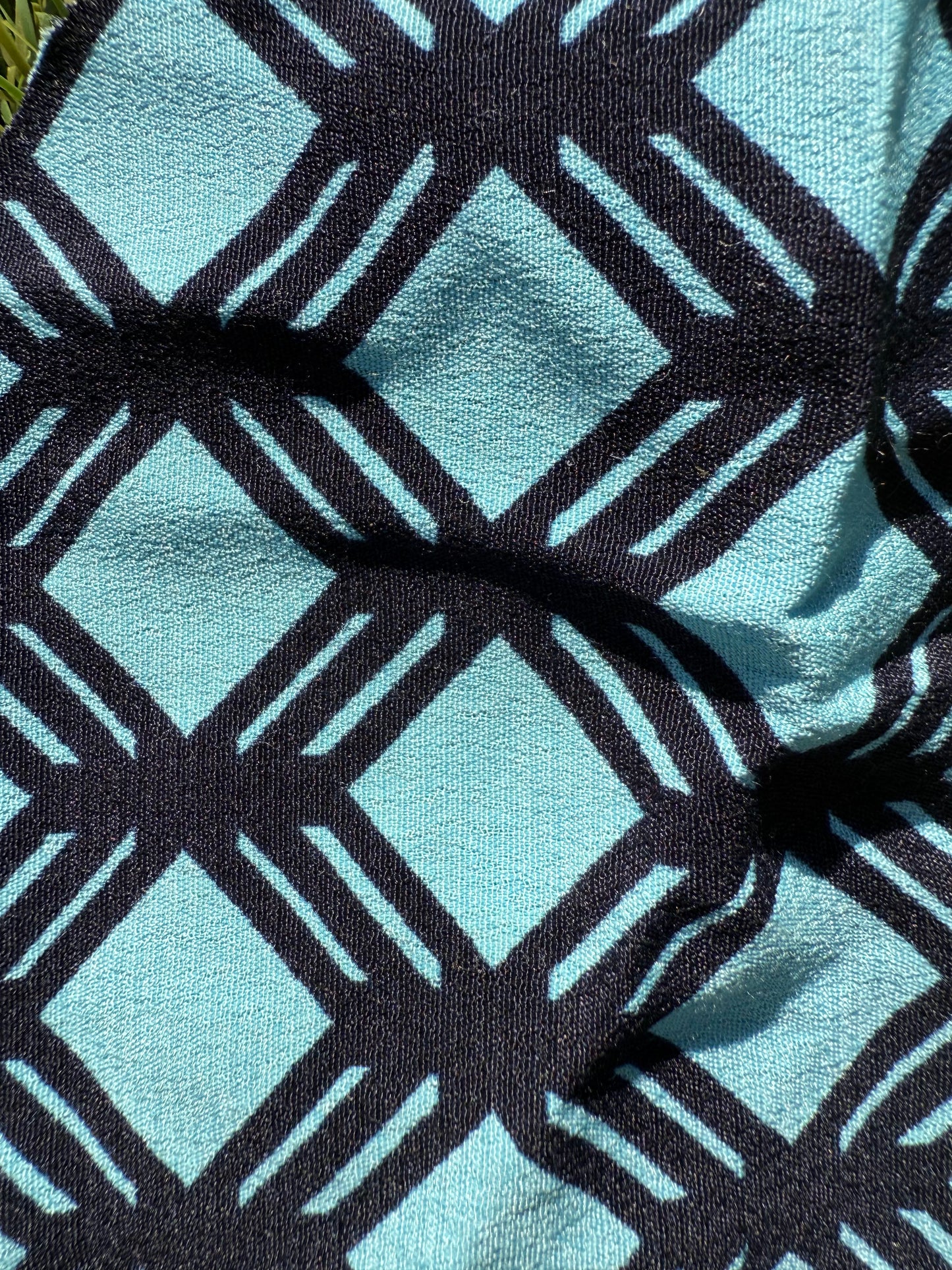 Blue Navy Geometric Art Deco Print Rayon Crepe Woven "Latic Work"