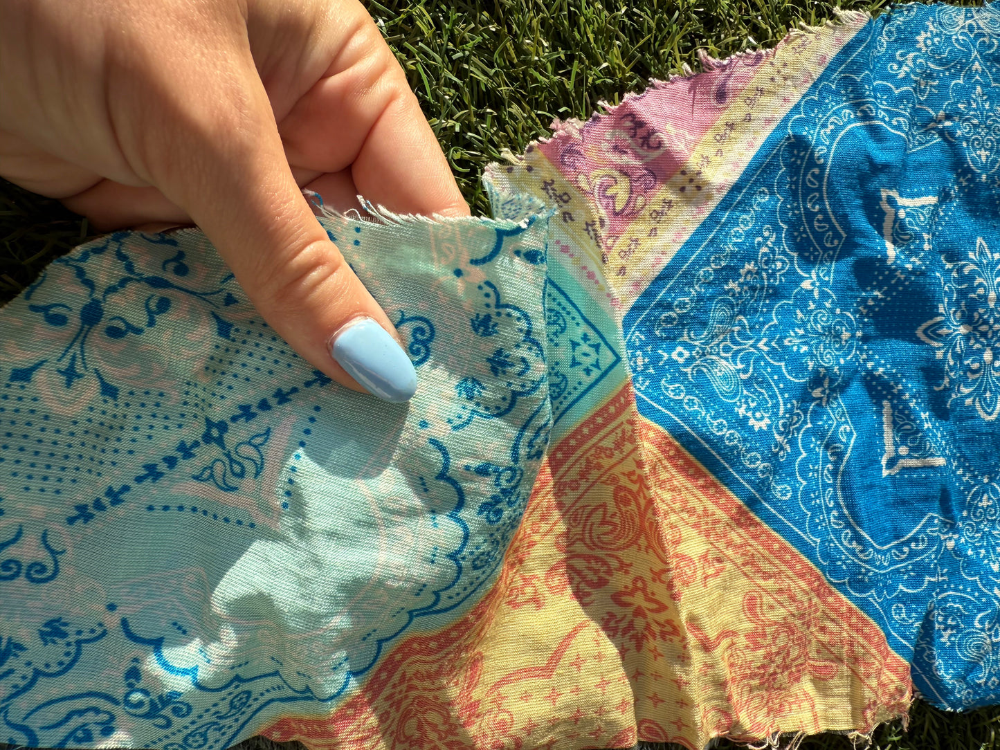 Orange Yellow Blue Pink White Paisley Scarf Print Rayon Fille Woven "Pastel Ranch"