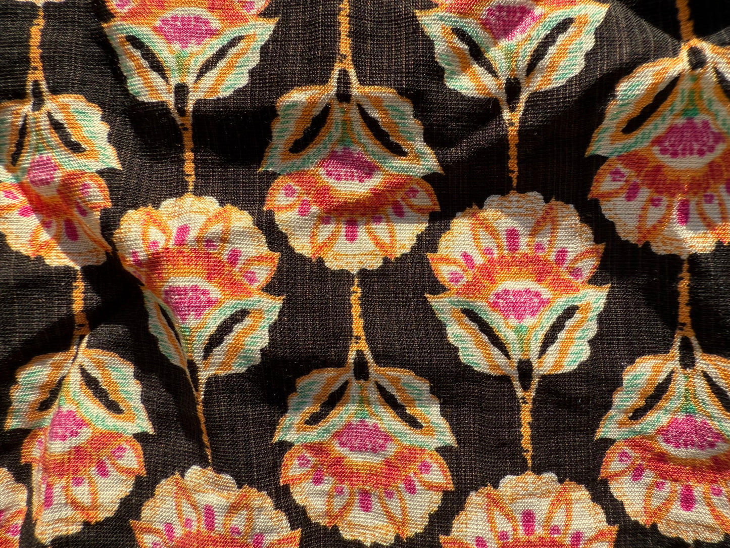 Black Green Pink Yellow Orange Floral Rayon Fille "Lotus Center"